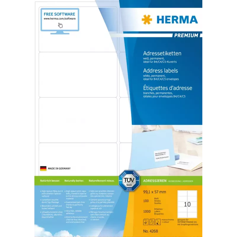Etykiety adresowe Premium HERMA A4 99,1x57 mm 1000 szt.