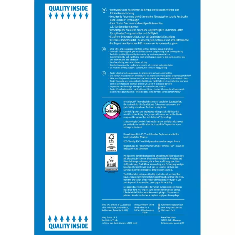 Papier do drukowania A4 Avery Bright biały Inkjet 500 arkuszy