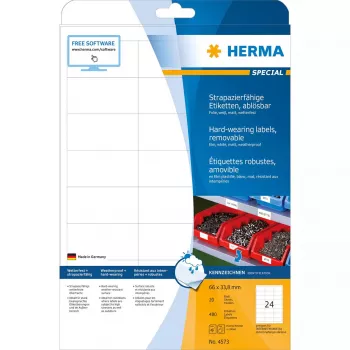 Etykieta samoprzylepna HERMA 4573 Zdejmowalna Biała 480 szt.