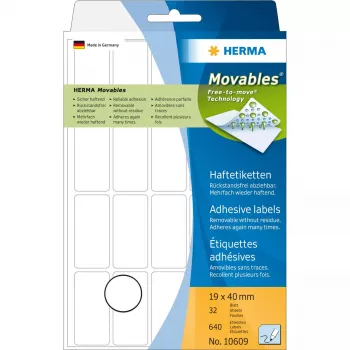 Etykiety uniwersalne HERMA 10609 19x40 mm białe Movables usuwalne papier 640 szt.