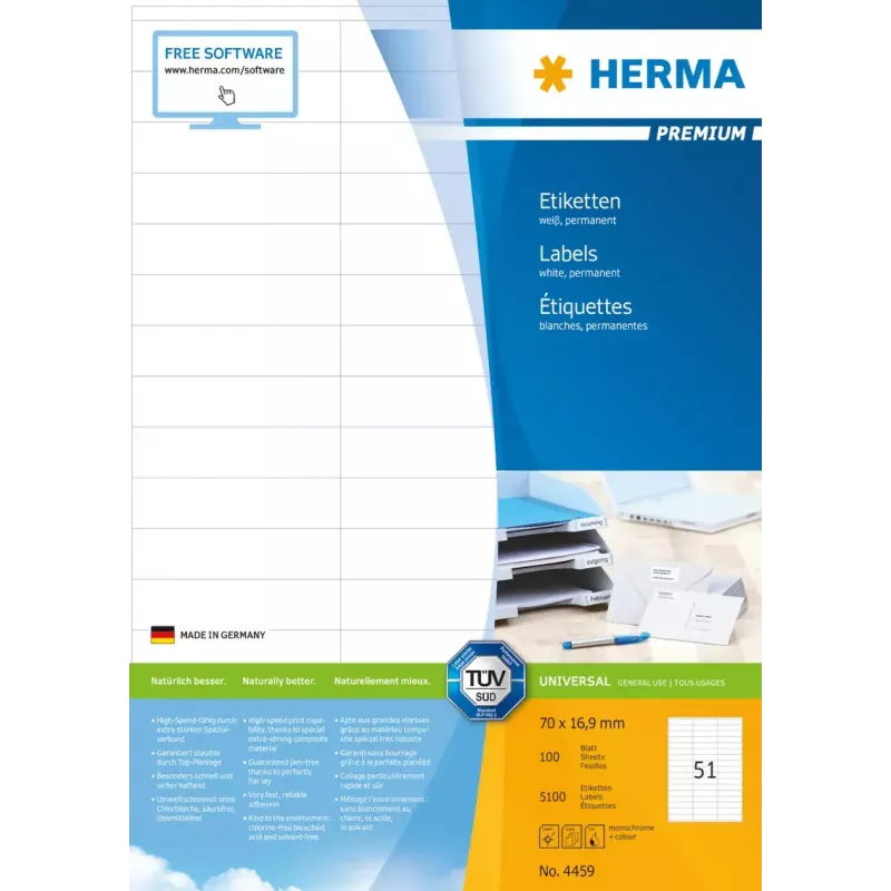 Samoprzylepne etykiety do drukarki HERMA Premium A4 70x16,9 mm