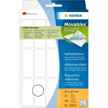 Wielofunkcyjne etykiety HERMA 10610 20x50 mm białe Movables/zdejmowalne papierowe matowe