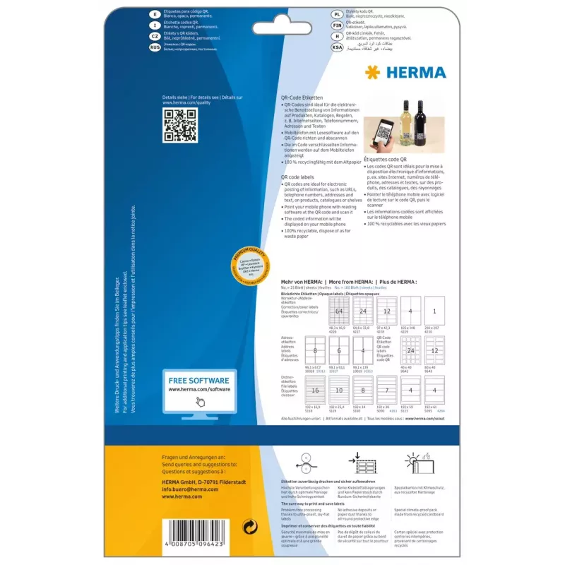 Etykiety do kodów QR HERMA 9642 A4 40x40 mm kwadratowe białe papierowe