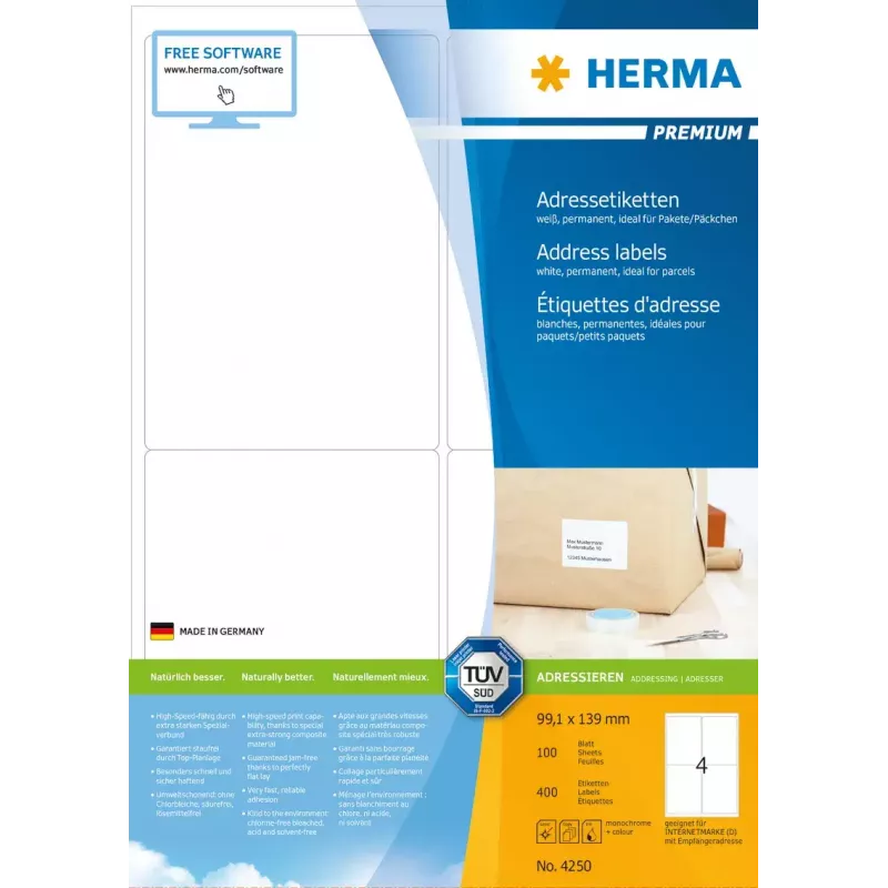 Etykiety adresowe Premium HERMA A4 99,1x139 mm 400 szt.