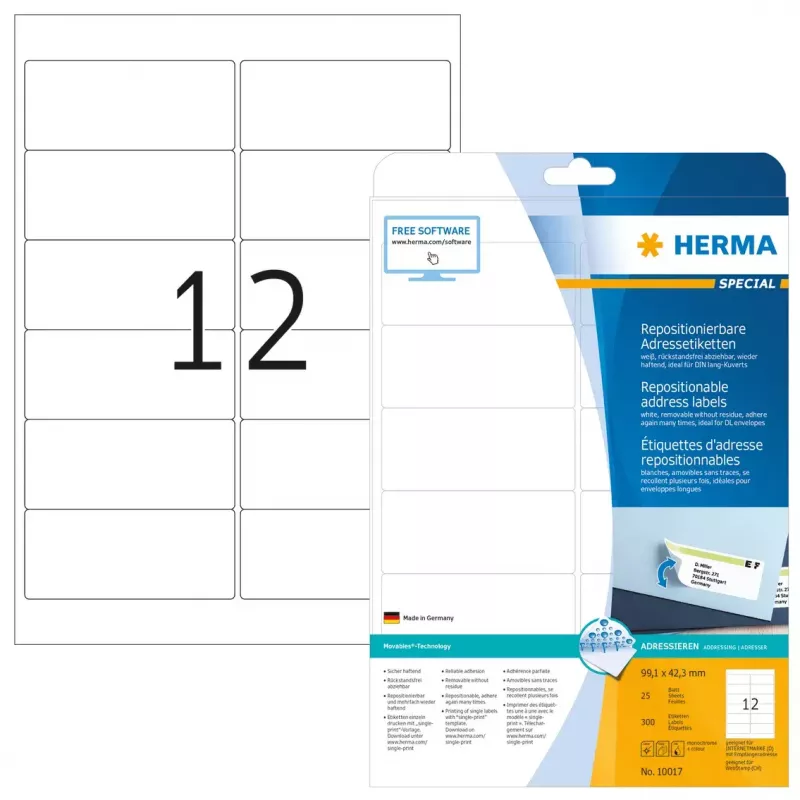 Repozycjonowalne etykiety adresowe HERMA 10017 A4 99,1x42,3 mm
