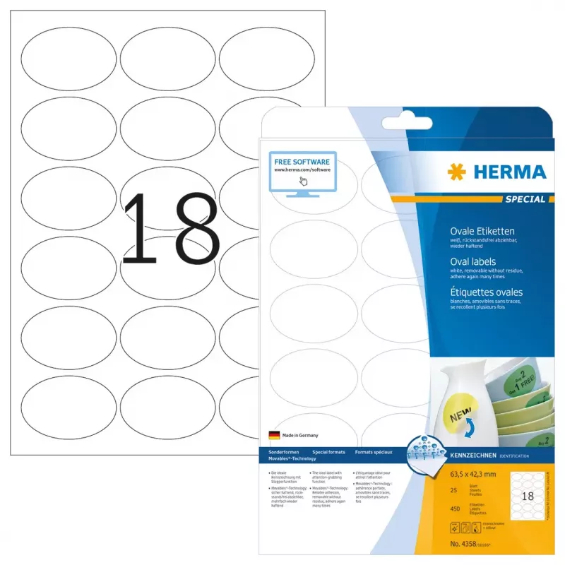 Etykiety samoprzylepne HERMA Removable A4 63,5x42,3 mm 450 szt.