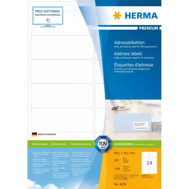 Etykiety adresowe Premium HERMA A4 99,1x38,1 mm 1400 szt.