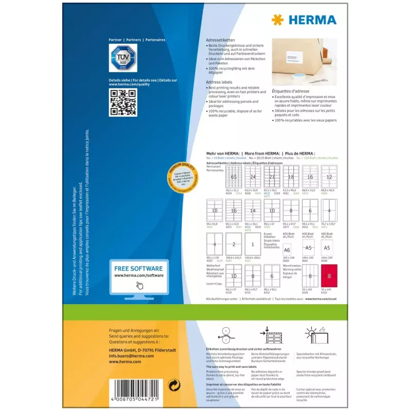 Etykiety adresowe Premium HERMA 4472 A4 78.7x139.7 mm 400 szt.