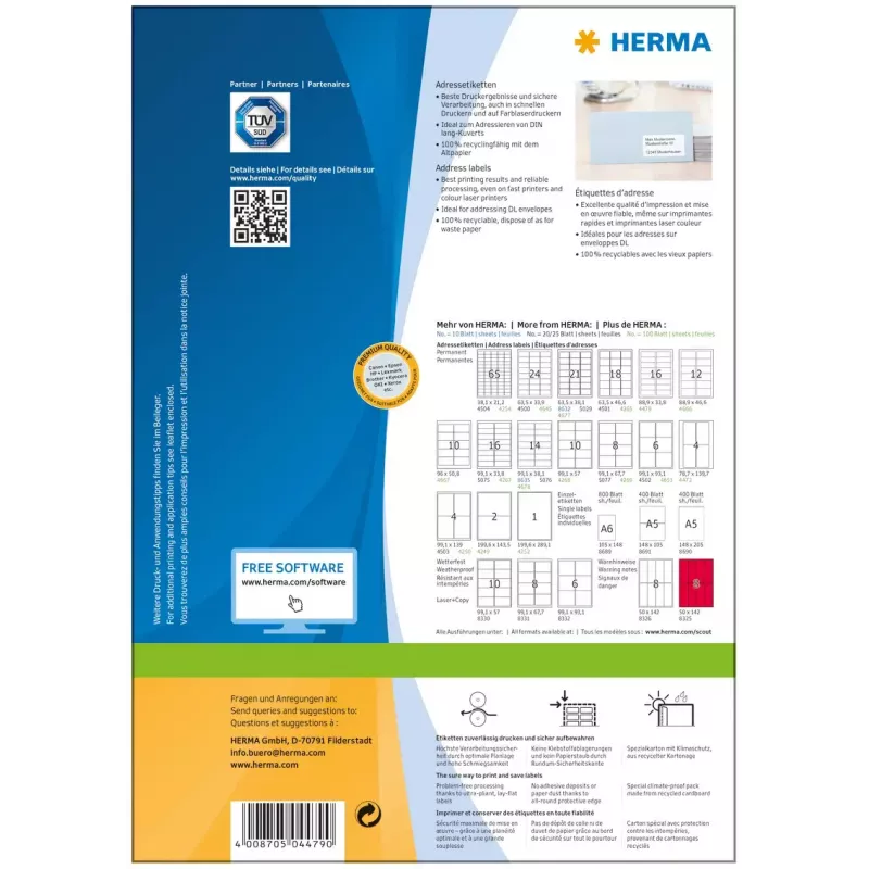 Etykiety adresowe Premium HERMA A4 88,9x33,8 mm 1600 szt.