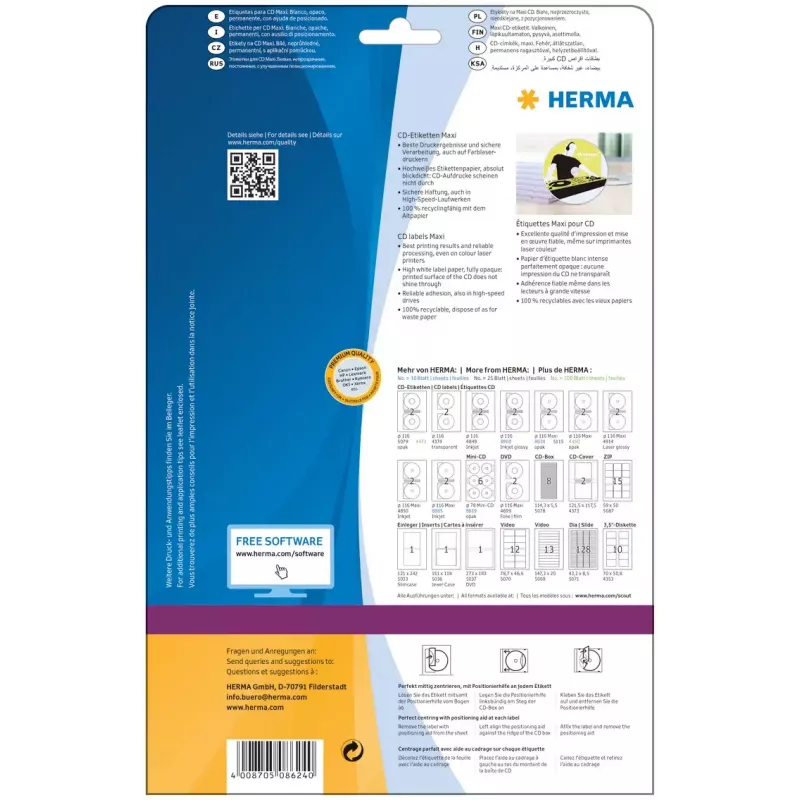 Samoprzylepna etykieta do drukarek HERMA etykiety na CD Maxi A4 Ø 116 mm