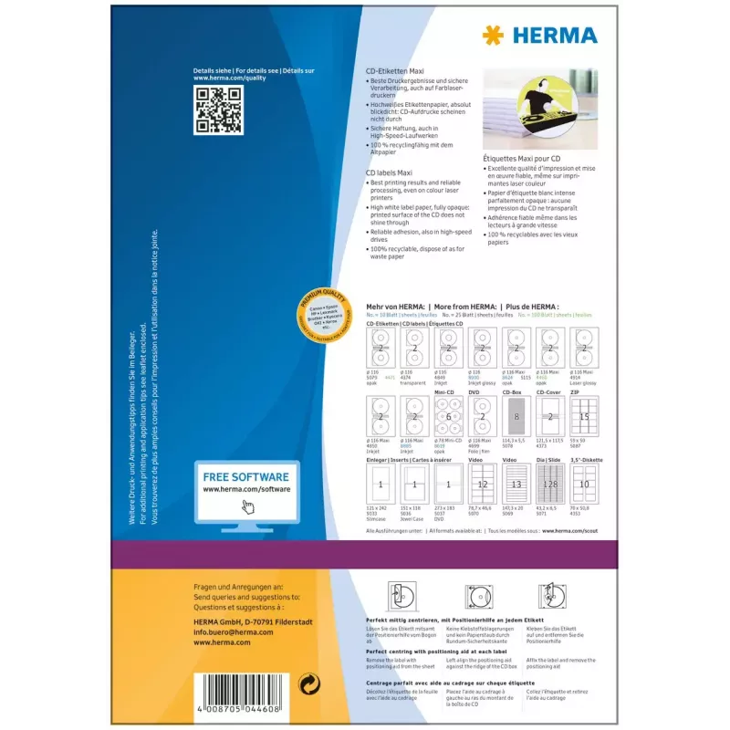 Samoprzylepne etykiety do drukarki HERMA CD labels Maxi A4 Ø 116 mm