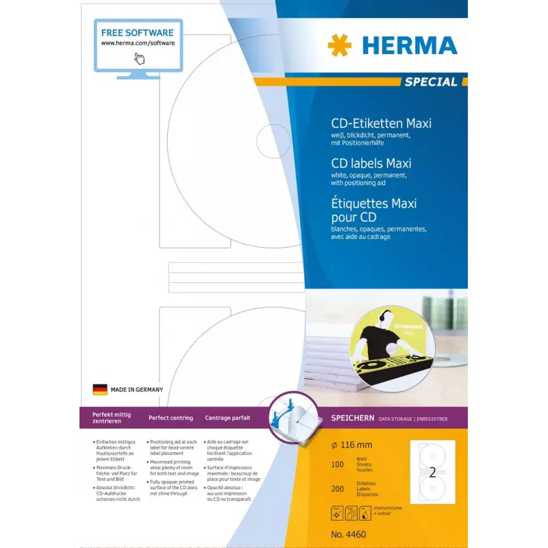 Samoprzylepne etykiety do drukarki HERMA CD labels Maxi A4 Ø 116 mm
