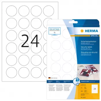 Samoprzylepna etykieta do drukarek HERMA Security labels A4 Ø 40 mm okrągła biała