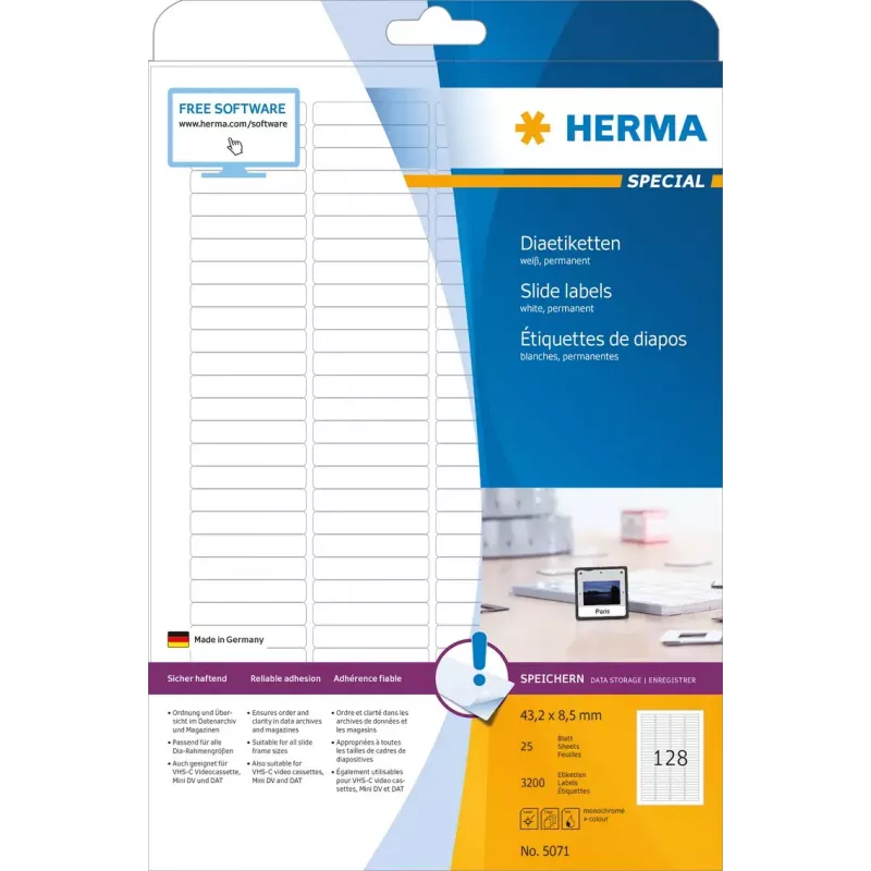 Slide labels HERMA A4 43.2x8.5 mm biały paper matt 3200 pcs