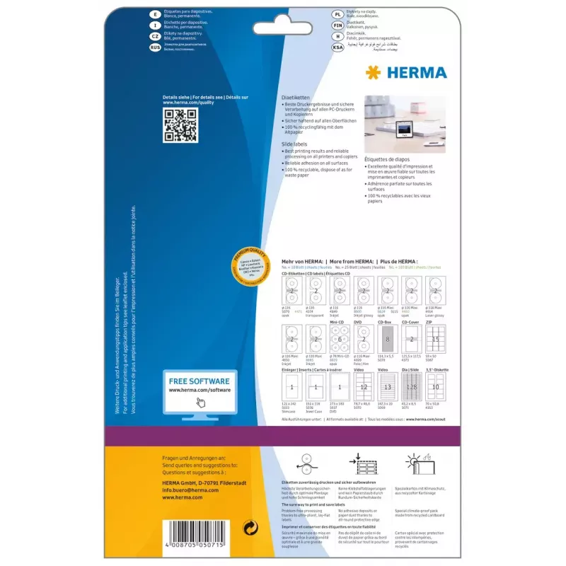 Slide labels HERMA A4 43.2x8.5 mm biały paper matt 3200 pcs
