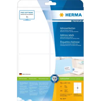 Etykiety adresowe Premium HERMA 5077 A4 99,1x67,7 mm 200 szt.