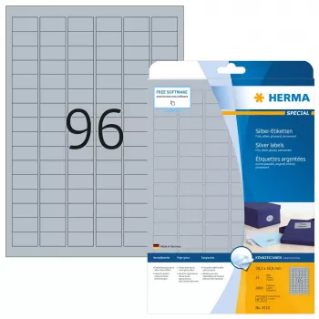 Samoprzylepne etykiety do drukarek HERMA Labels A4 30,5x16,9 mm srebrna folia błyszcząca 2400 szt.