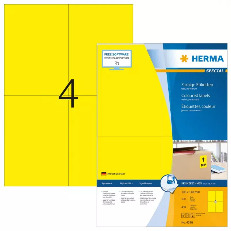 Samoprzylepne etykiety do drukarek HERMA Coloured Labels A4 105x148 mm żółte matowe 400 szt.