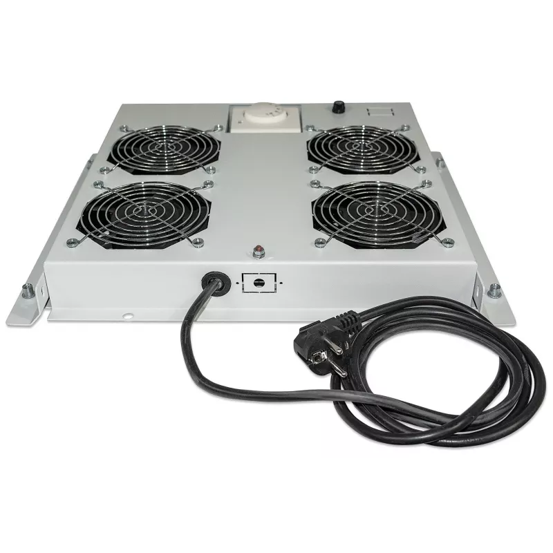Intellinet 4-Fan Ventilation Unit for 19 inch Racks, Roof Mount, with Thermostat, szary