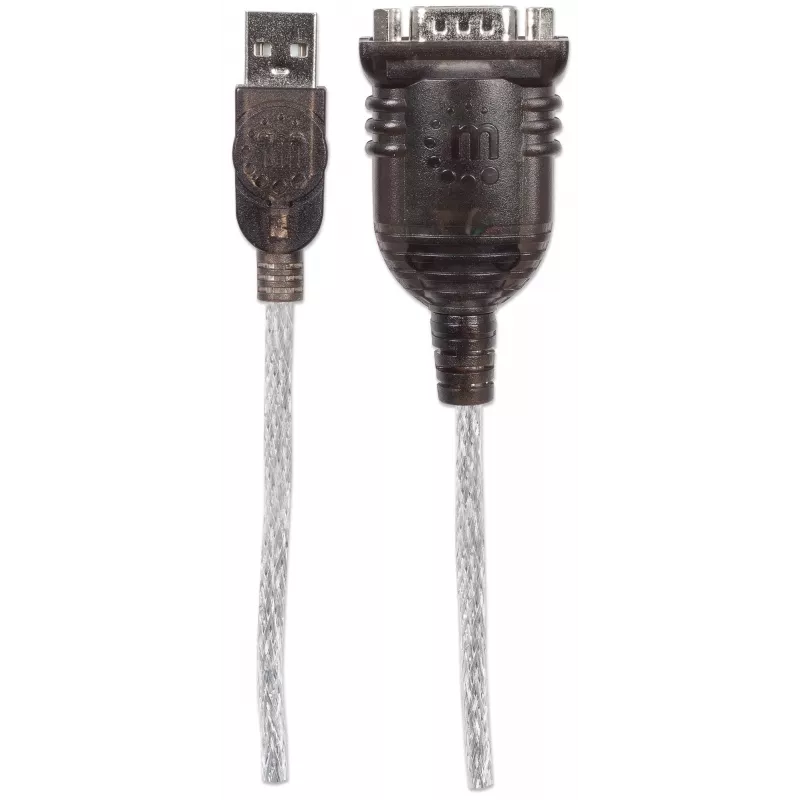 Manhattan USB-A na Serial konwerter kabel, 45cm, Męski do Męskiego, Szeregowy/RS232/COM/DB9, FTDI FT232RL Układ, Windows 11 kompatybilny (plus poprzednie systemy), Czarno-Srebrny kabel, Trzy Lata Gwarancji, Odpowiednik ICUSB2321F.