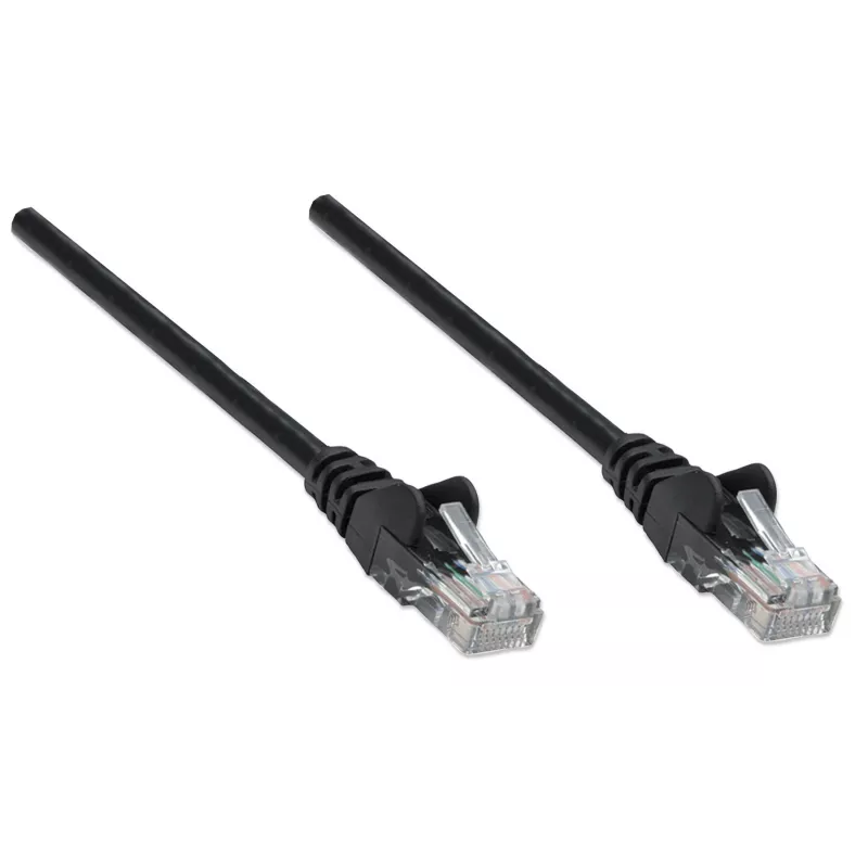 Intellinet kabel krosowy sieciowy, kat. 6, 15 m, czarny, CCA, U/UTP, PVC, RJ45, pozłacane styki, bezzadziorowa wtyczka, osłonka na wtyczkę, dożywotnia gwarancja