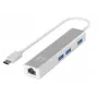 LevelOne Gigabitowa przejściówka sieciowa USB-C z hubem USB, przewodowa, USB Type-C, Ethernet, 1000 Mbit/s, srebrna