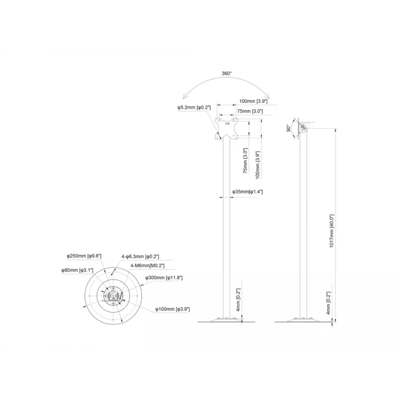 Multibrackets M Pro Series Single Pole Floorbase 10 kg capacity 17.8-76.2 cm