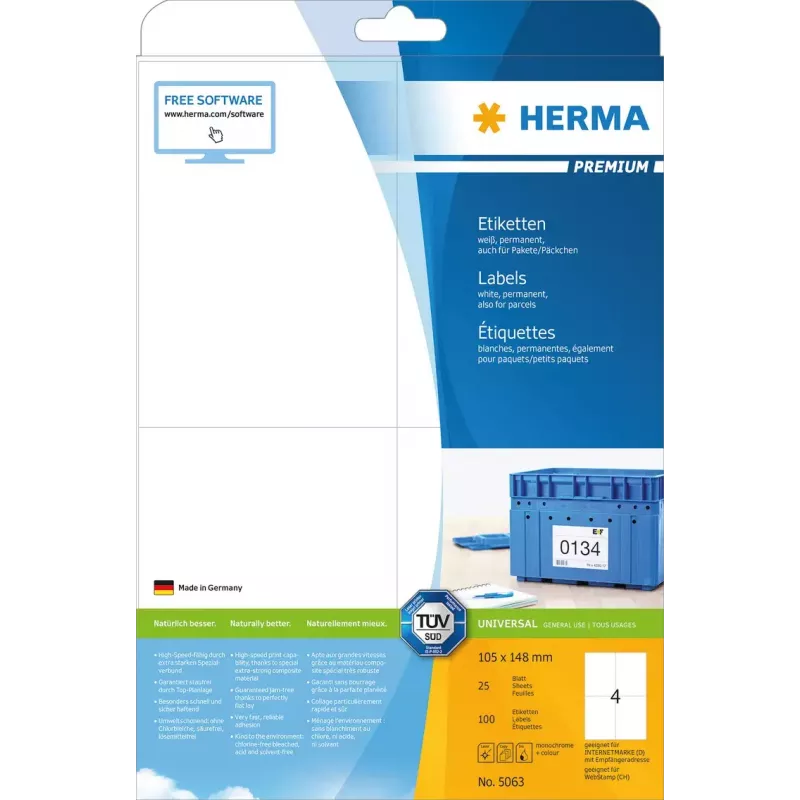 Samoprzylepne etykiety do drukarek HERMA Labels Premium A4 105x148 mm