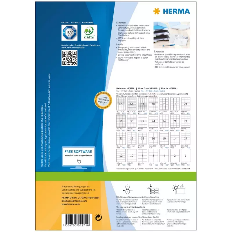Samoprzylepne etykiety do drukarki HERMA Labels Premium A4 48.3x16.9 mm