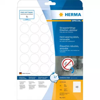 Samoprzylepna etykieta HERMA 4571 Zdejmowalna Biała 960 szt.