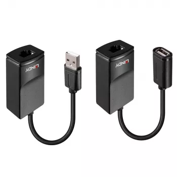 Lindy 60m USB 1.1 Cat.6 Extender Basic, Nadajnik i odbiornik sieciowy, 60 m, 12 Mbit/s, Cat5e, Cat6, Czarny, Tworzywo sztuczne