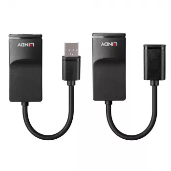 Lindy 60m USB 1.1 Cat.6 Extender Basic, Nadajnik i odbiornik sieciowy, 60 m, 12 Mbit/s, Cat5e, Cat6, Czarny, Tworzywo sztuczne