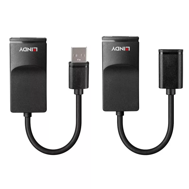 Lindy 60m USB 1.1 Cat.6 Extender Basic, Nadajnik i odbiornik sieciowy, 60 m, 12 Mbit/s, Cat5e, Cat6, Czarny, Tworzywo sztuczne