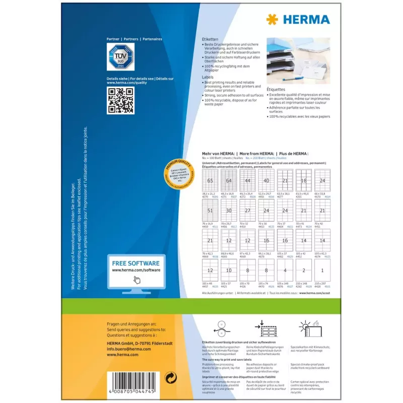 Samoprzylepna etykieta do drukarek HERMA Labels Premium A4 48,5 x 25,4 mm