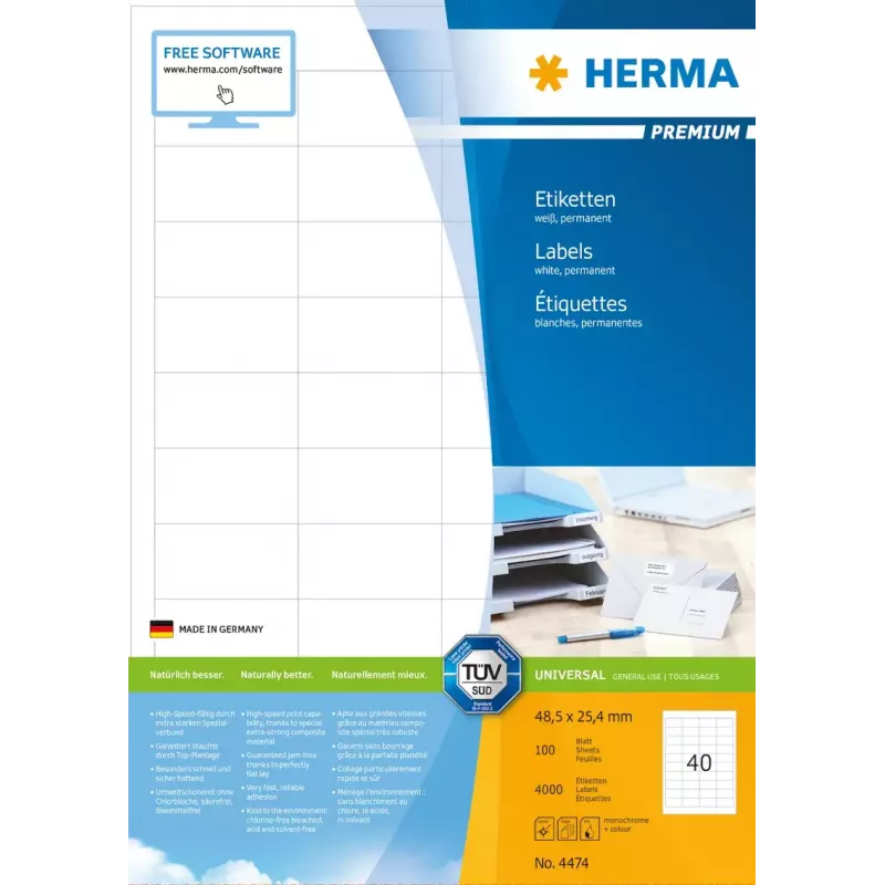 Samoprzylepna etykieta do drukarek HERMA Labels Premium A4 48,5 x 25,4 mm