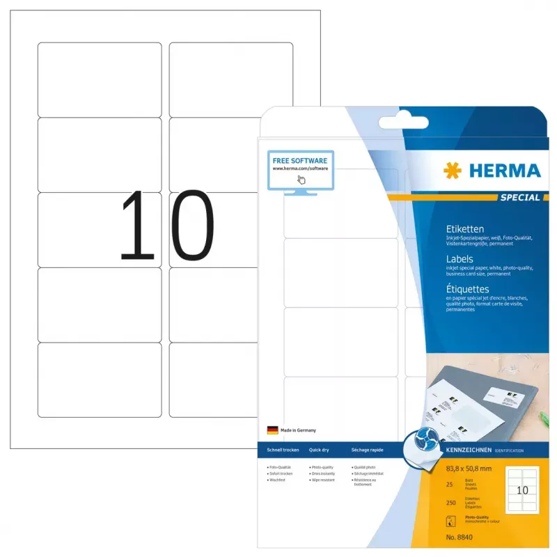 Samoprzylepne etykiety do drukarek HERMA Inkjet labels A4 83,8x50,8 mm