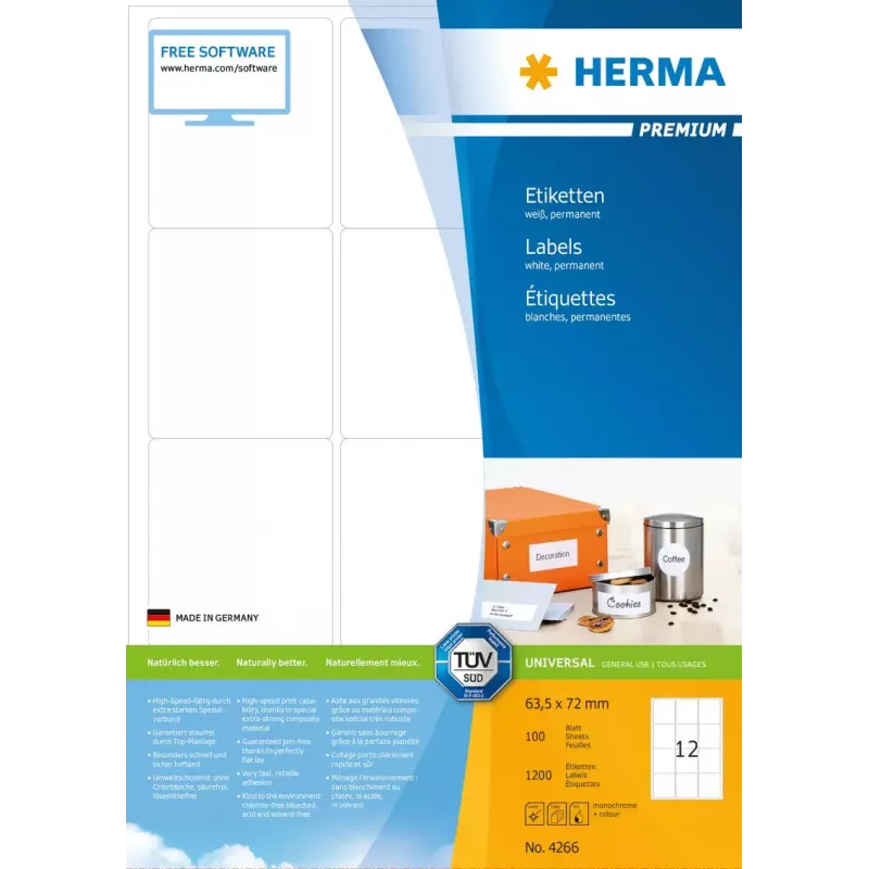 Samoprzylepna etykieta do drukarki HERMA Labels Premium A4 63,5x72 mm