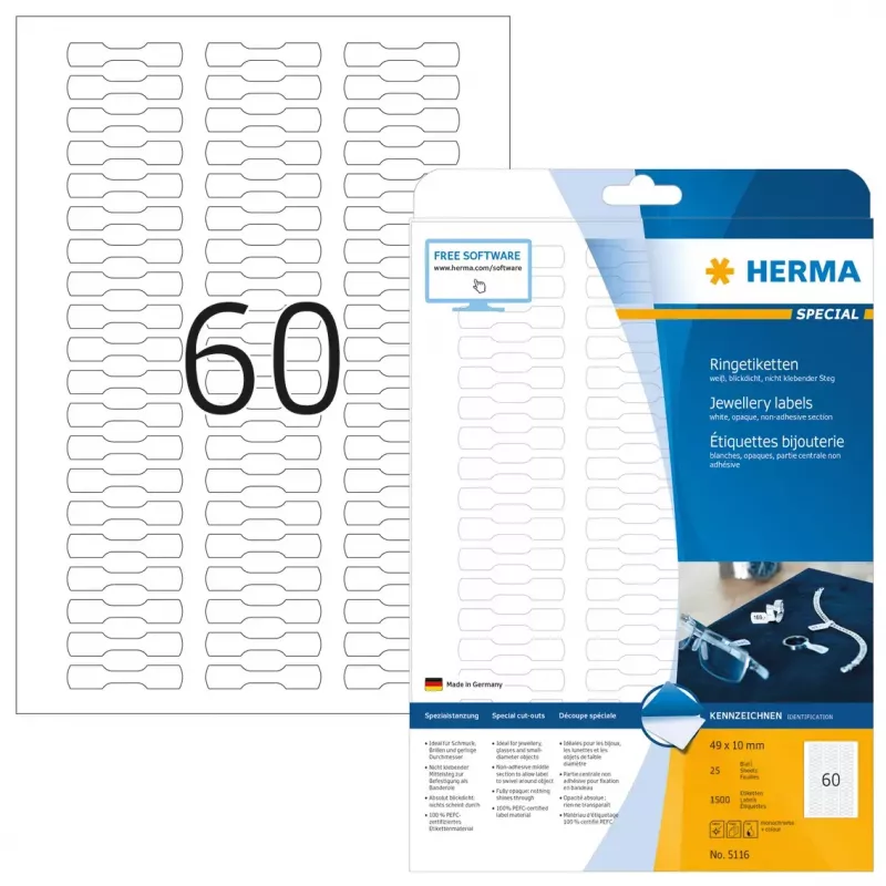 Samoprzylepne etykiety do drukarek HERMA 5116 A4 49x10 mm 1500 szt.