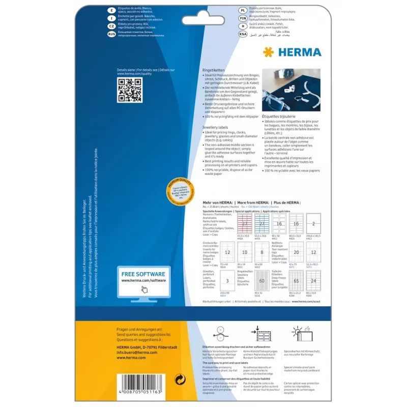 Samoprzylepne etykiety do drukarek HERMA 5116 A4 49x10 mm 1500 szt.