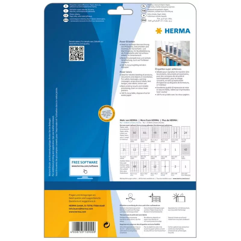 Samoprzylepna etykieta do drukarki HERMA Labels A4 25,4x10 mm biała o bardzo mocnej przyczepności, papier matowy 4725 szt.