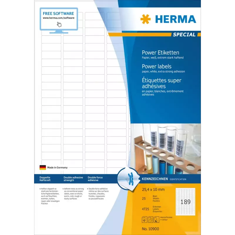 Samoprzylepna etykieta do drukarki HERMA Labels A4 25,4x10 mm biała o bardzo mocnej przyczepności, papier matowy 4725 szt.