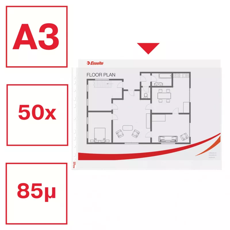 Esselte Quality Pocket A3 Landscape, 30% plastiku z recyklingu przedkonsumenckiego