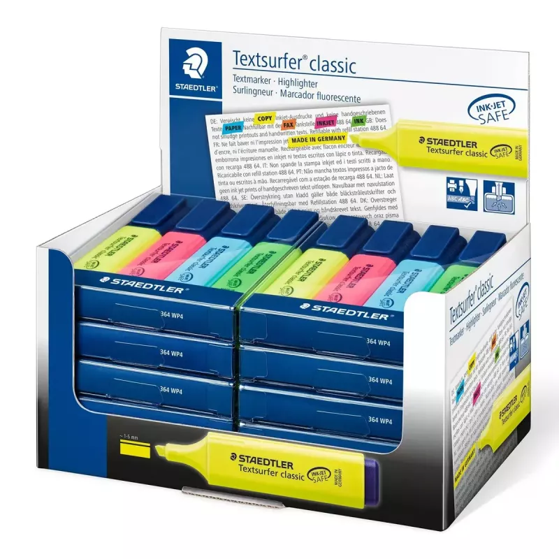 Marker Staedtler Textsurfer classic 364 Końcówka dłutowa Niebieski Zielony Różowy Żółty