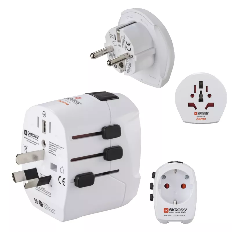 Hama World Travel Pro Light USB uniwersalna wtyczka zasilacza Biały