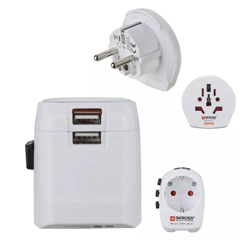 Hama World Travel Pro Light USB uniwersalna wtyczka zasilacza Biały