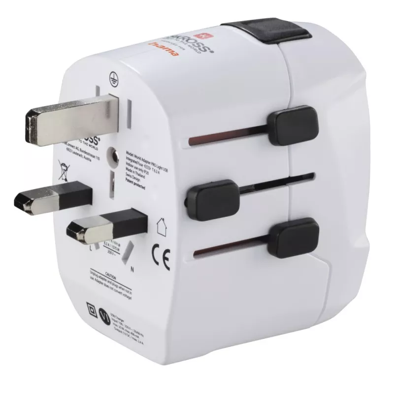 Hama World Travel Pro Light USB uniwersalna wtyczka zasilacza Biały