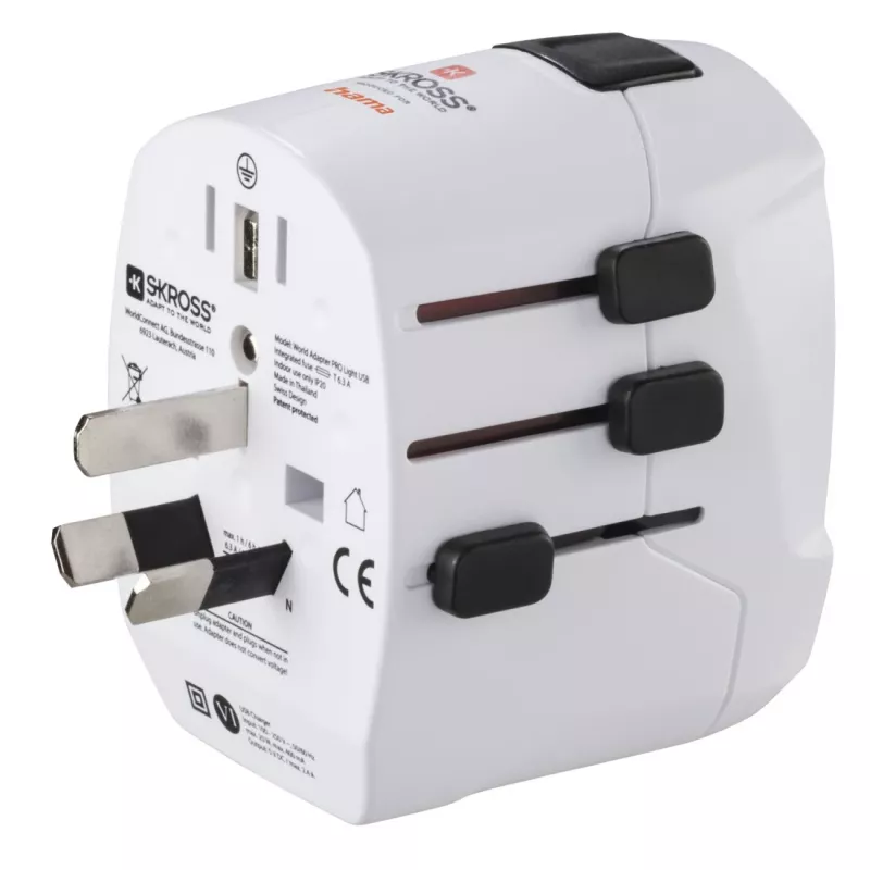 Hama World Travel Pro Light USB uniwersalna wtyczka zasilacza Biały