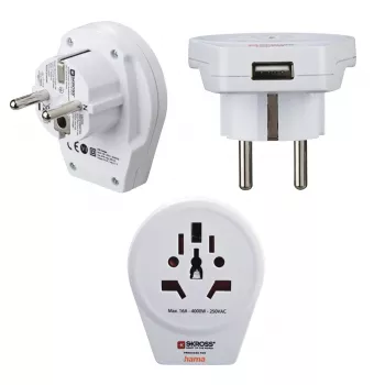 Hama uniwersalna wtyczka adaptera zasilania USB Świat na Europę Biała
