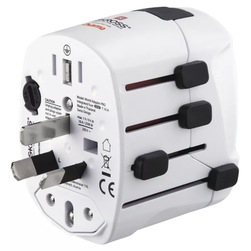 Hama World Travel Pro uniwersalny adapter podróżny Biały