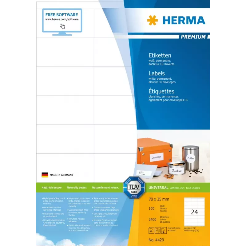 Samoprzylepna etykieta do drukarek HERMA Labels Premium A4 70x35 mm